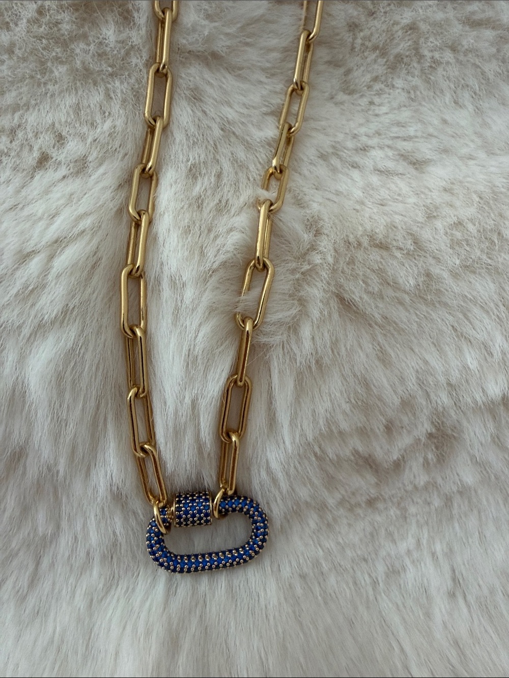 Madewell Gold Link Necklace with Blue Pavé Oval Accent - Picture 2 of 4
